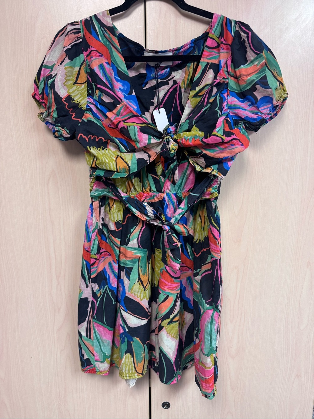 Self Contrast Multicolor Floral Double Tie-Front Women’s Dress